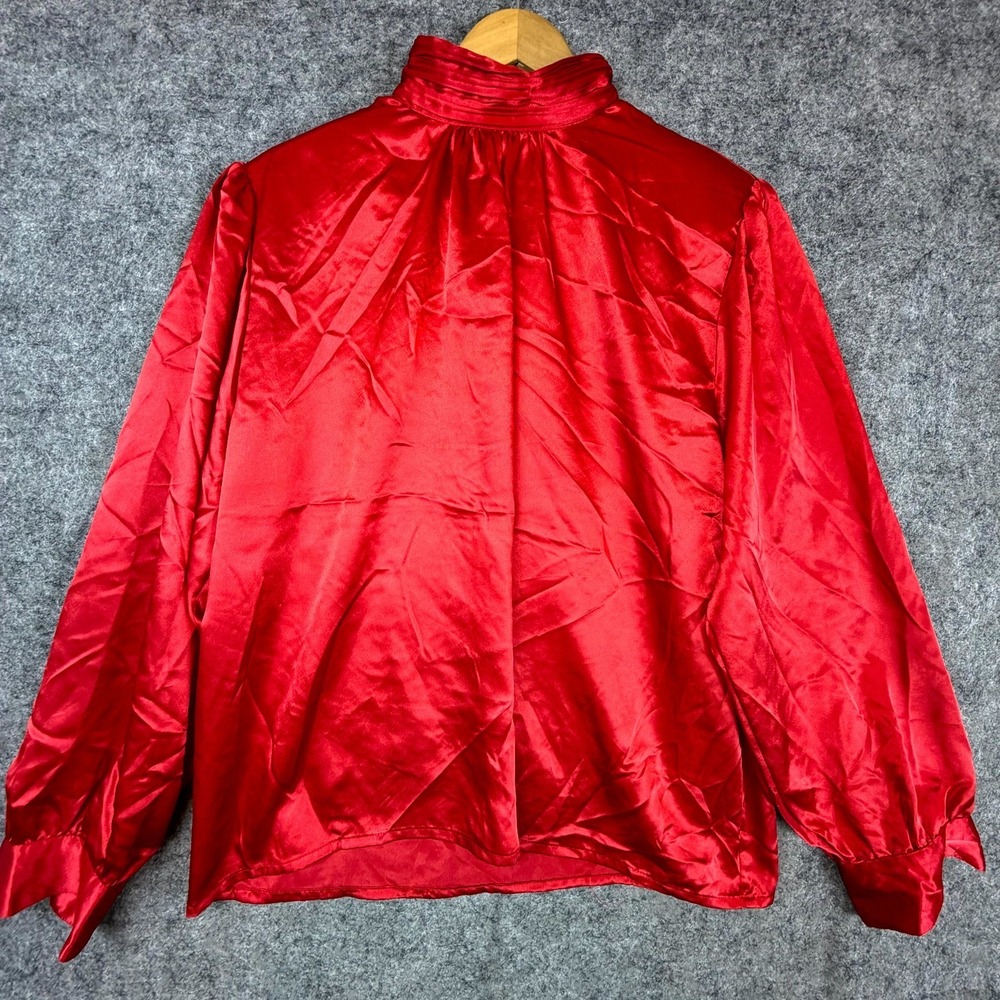 Vintage Ship N Shore Blouse Womens 16 Red Pleated Mock Neck Office Siren Holiday